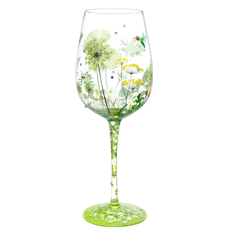 NymphFable flower-bird-dragonfly wine glass 15oz for elegant entertaining.