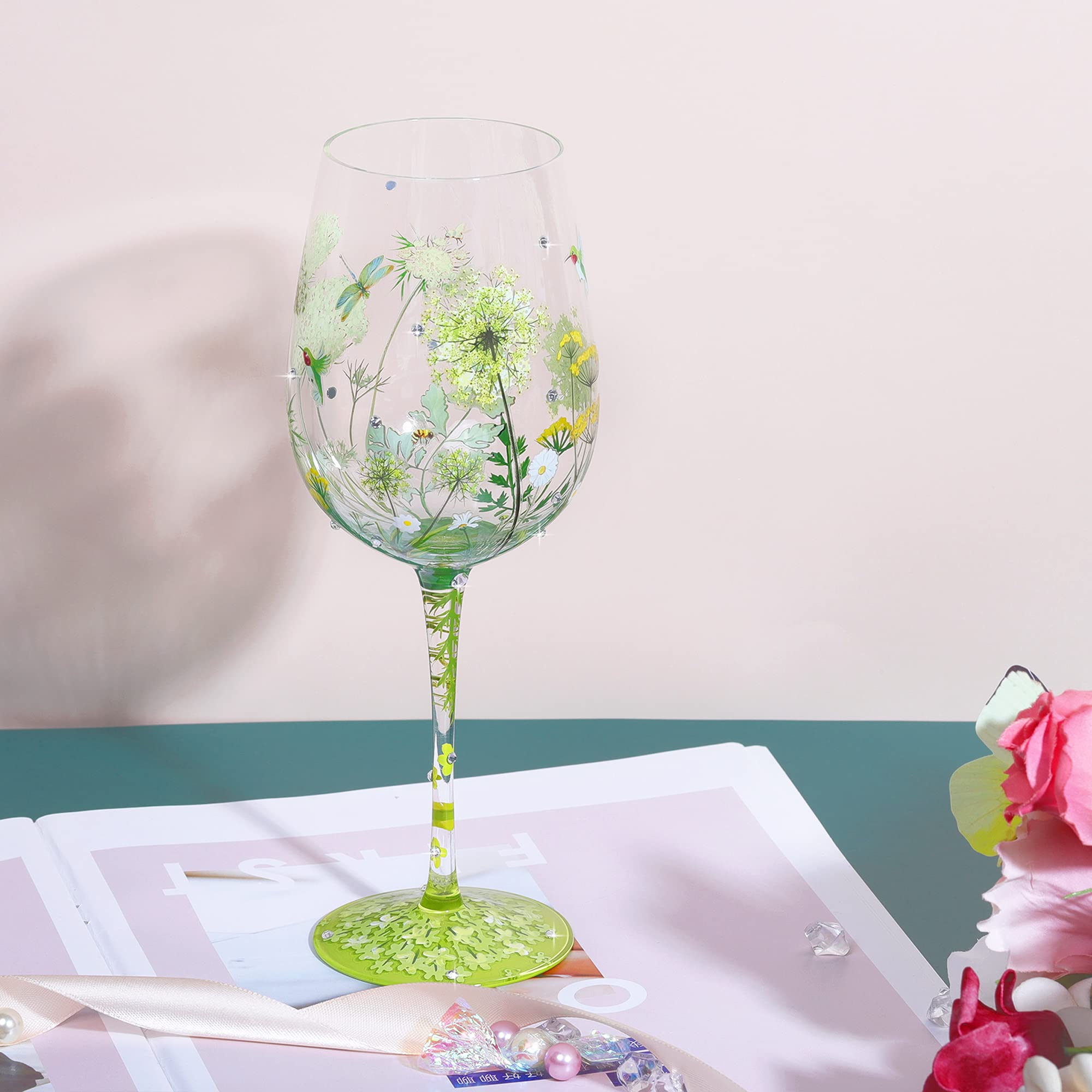 NymphFable hand-painted-glass with colorful floral artwork for stylish tables.