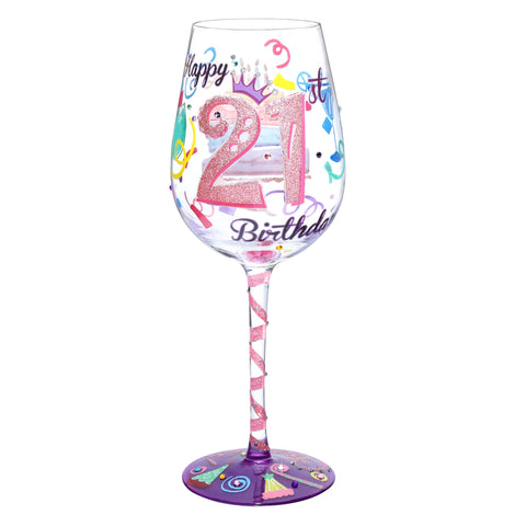 NymphFable hand-painted wine glass with 21st birthday motif for celebrations