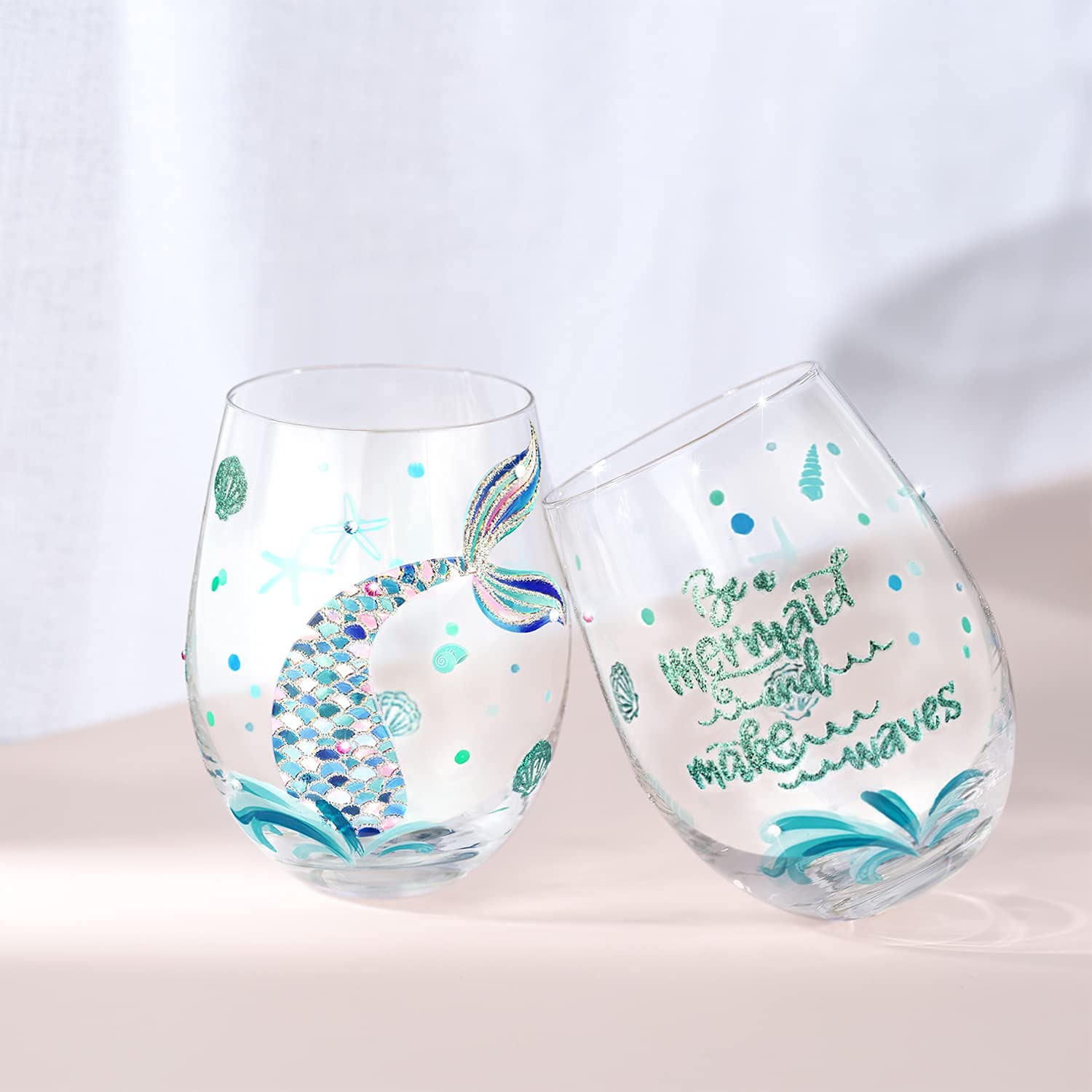 NymphFable rhinestone accents on mermaid glass enhance festive moments