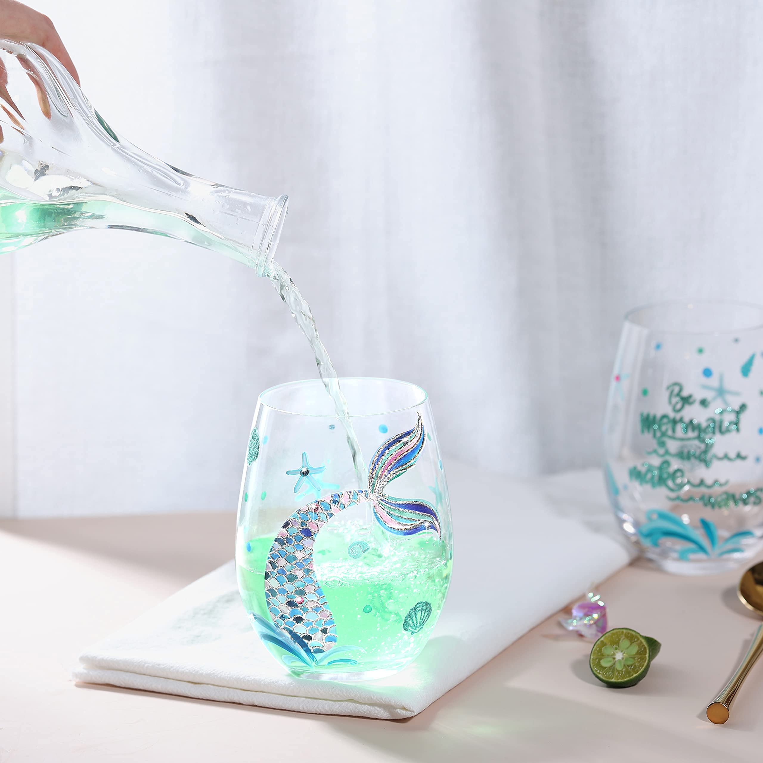NymphFable mermaid stemless glass with rhinestones for special occasions