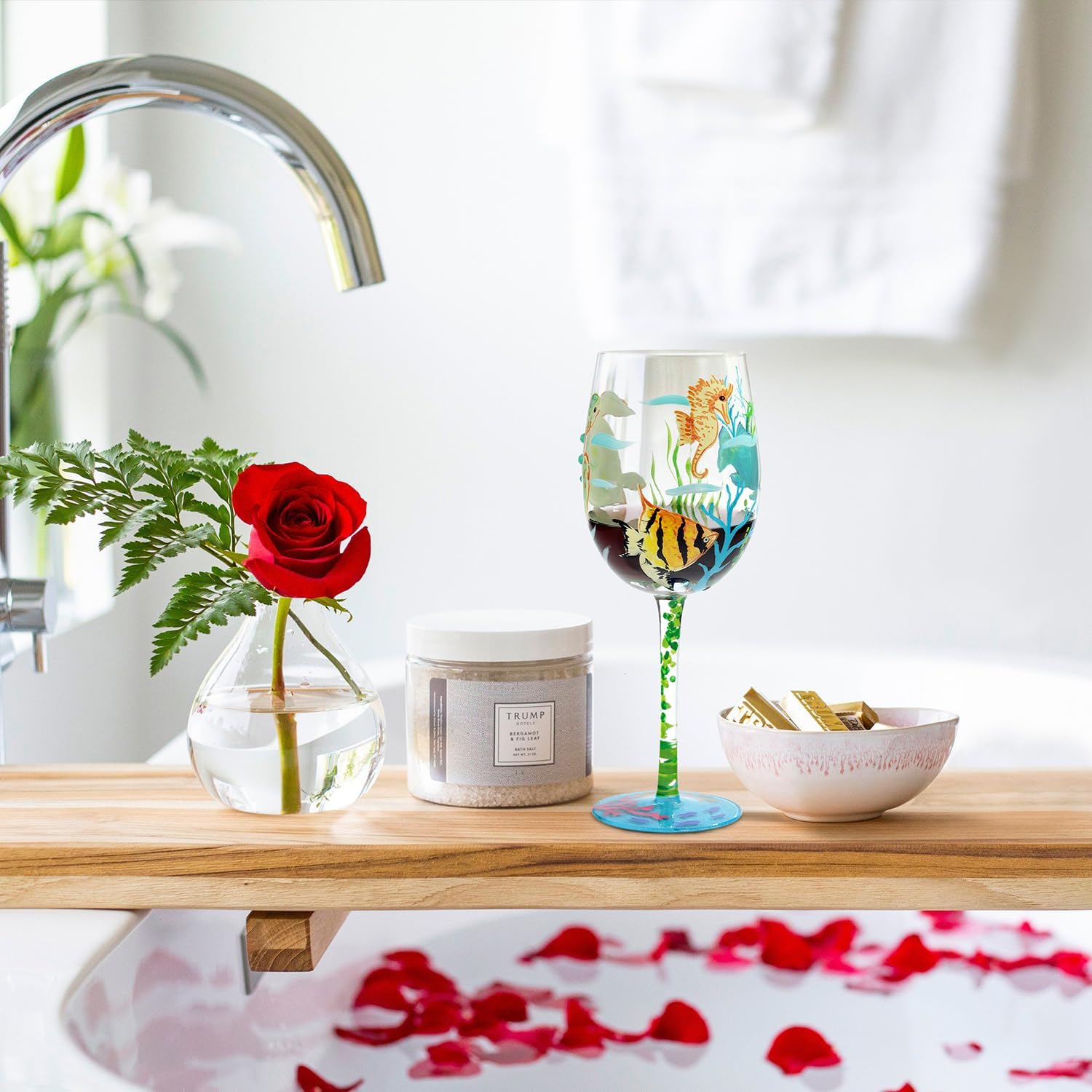 NymphFable seagrass design on a wine glass elevates table settings with color.