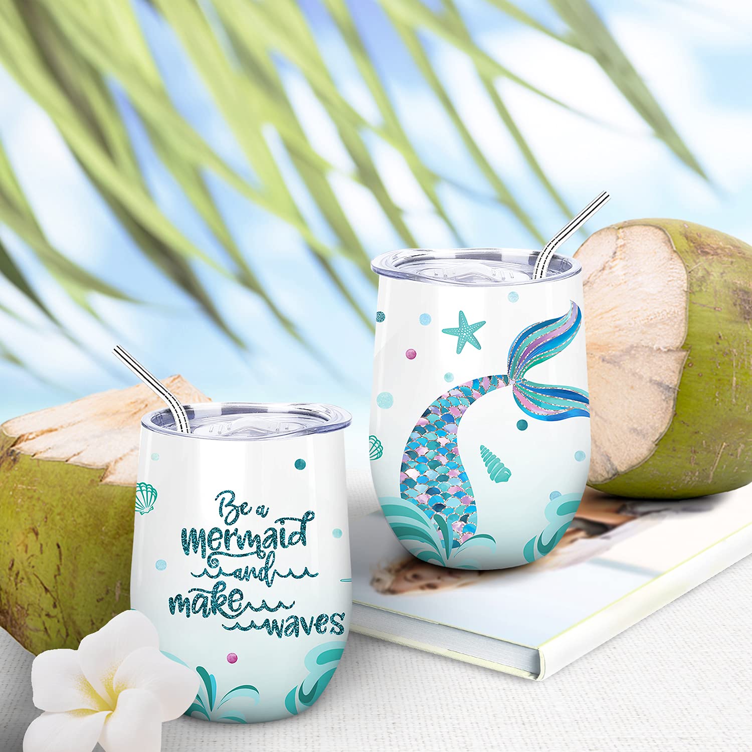 NymphFable stainless steel tumbler with lid and straw reduces spills during travel
