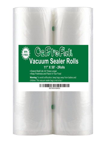 O2frepak 11x50 bag roll 2-pack for versatile storage and sealing.