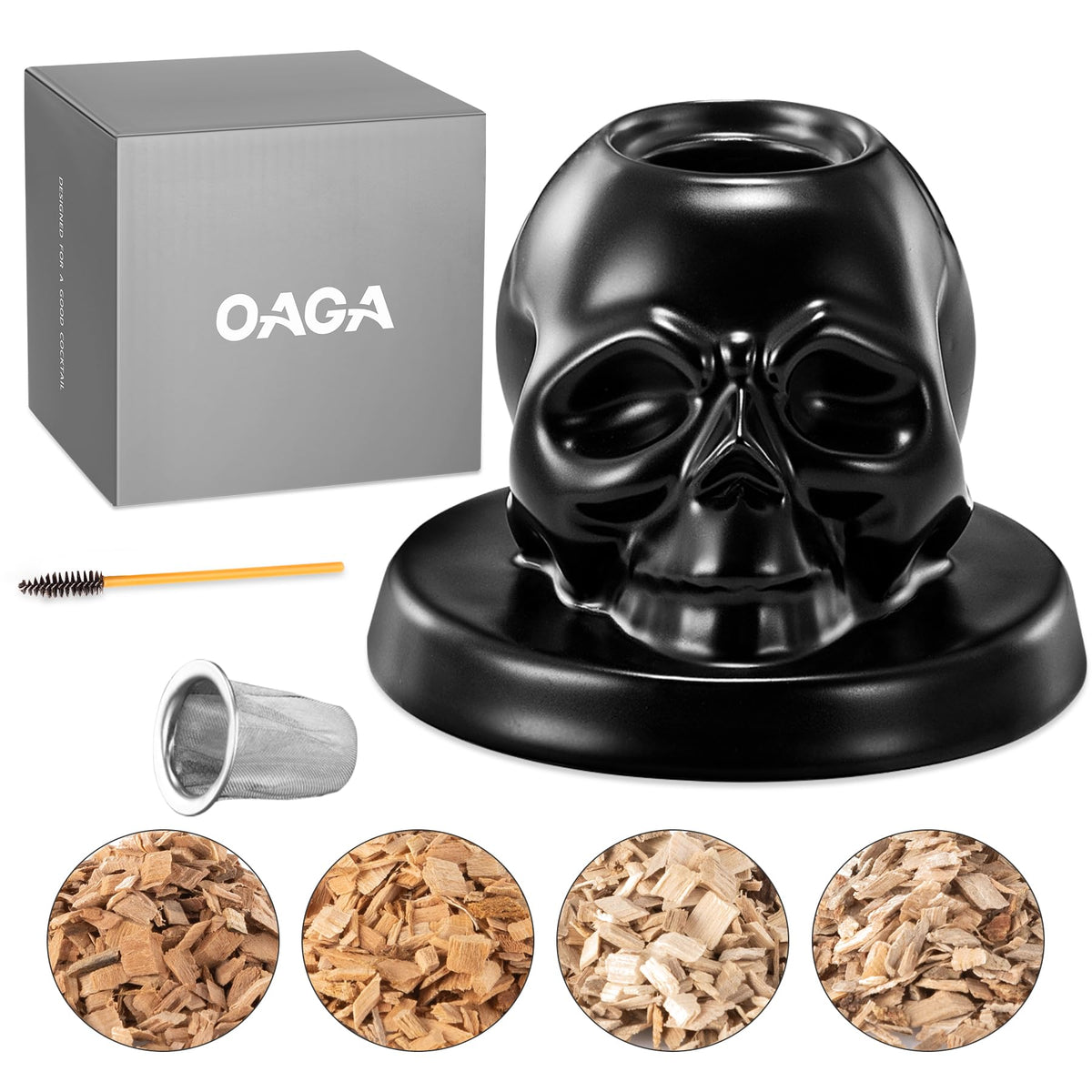 OAGA whiskey smoker kit skull design adds dramatic flair to cocktails.