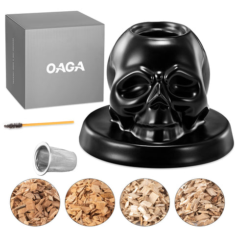 OAGA whiskey smoker kit skull design adds dramatic flair to cocktails.
