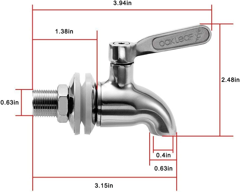 Oak Leaf spigot universal fit with clear dimensions for easy replacement.