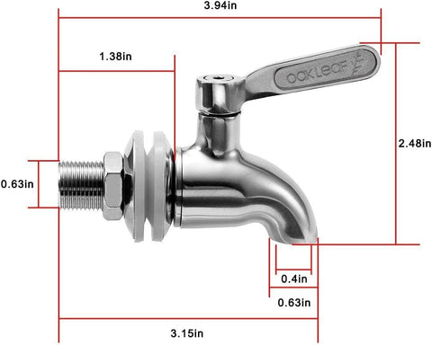 Oak Leaf spigot universal fit with clear dimensions for easy replacement.