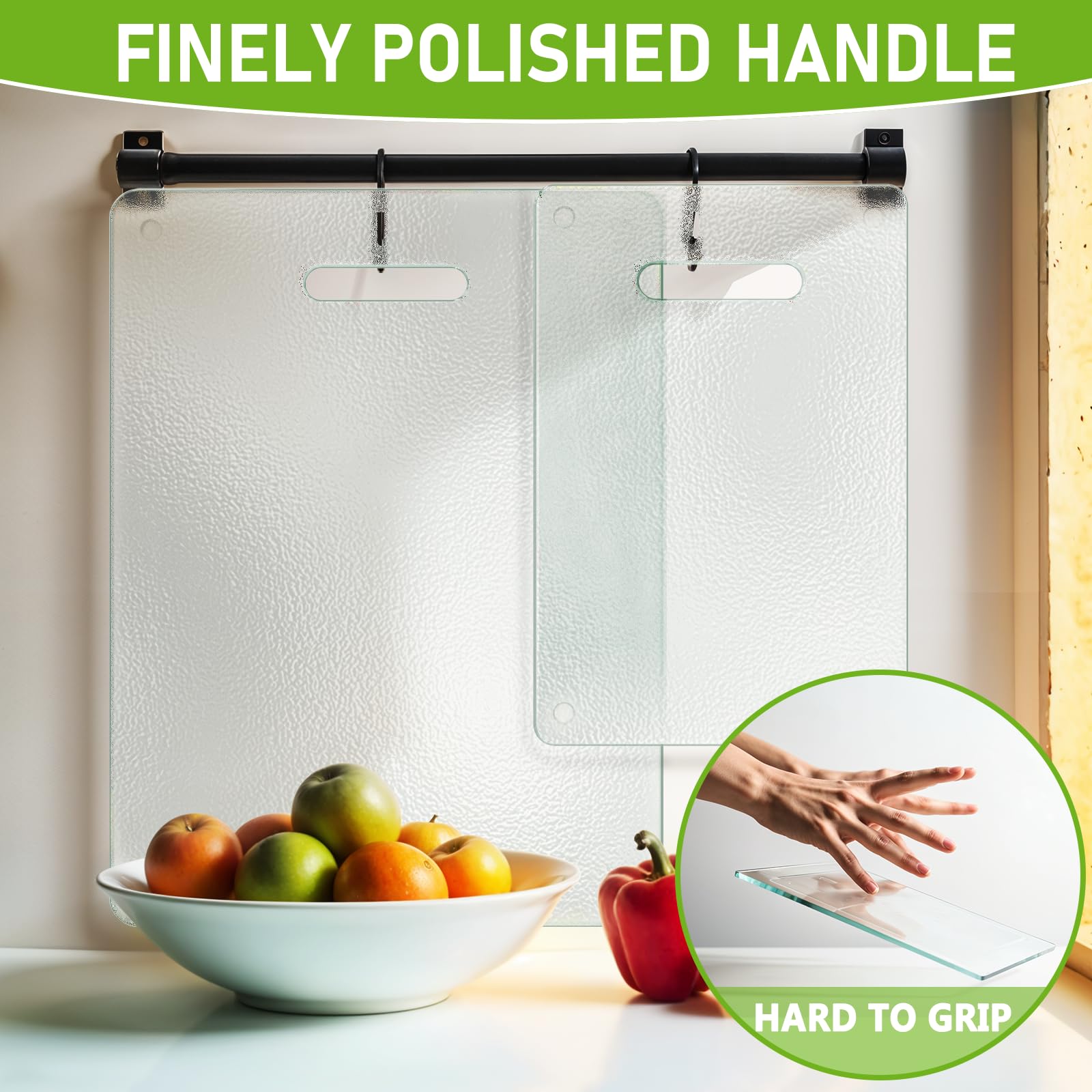 OAKJAR tempered glass cutting board 12x8 with handle for compact prep