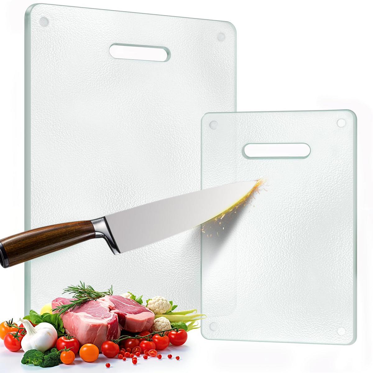 OAKJAR tempered glass cutting board 16x12 with handle for stable chopping