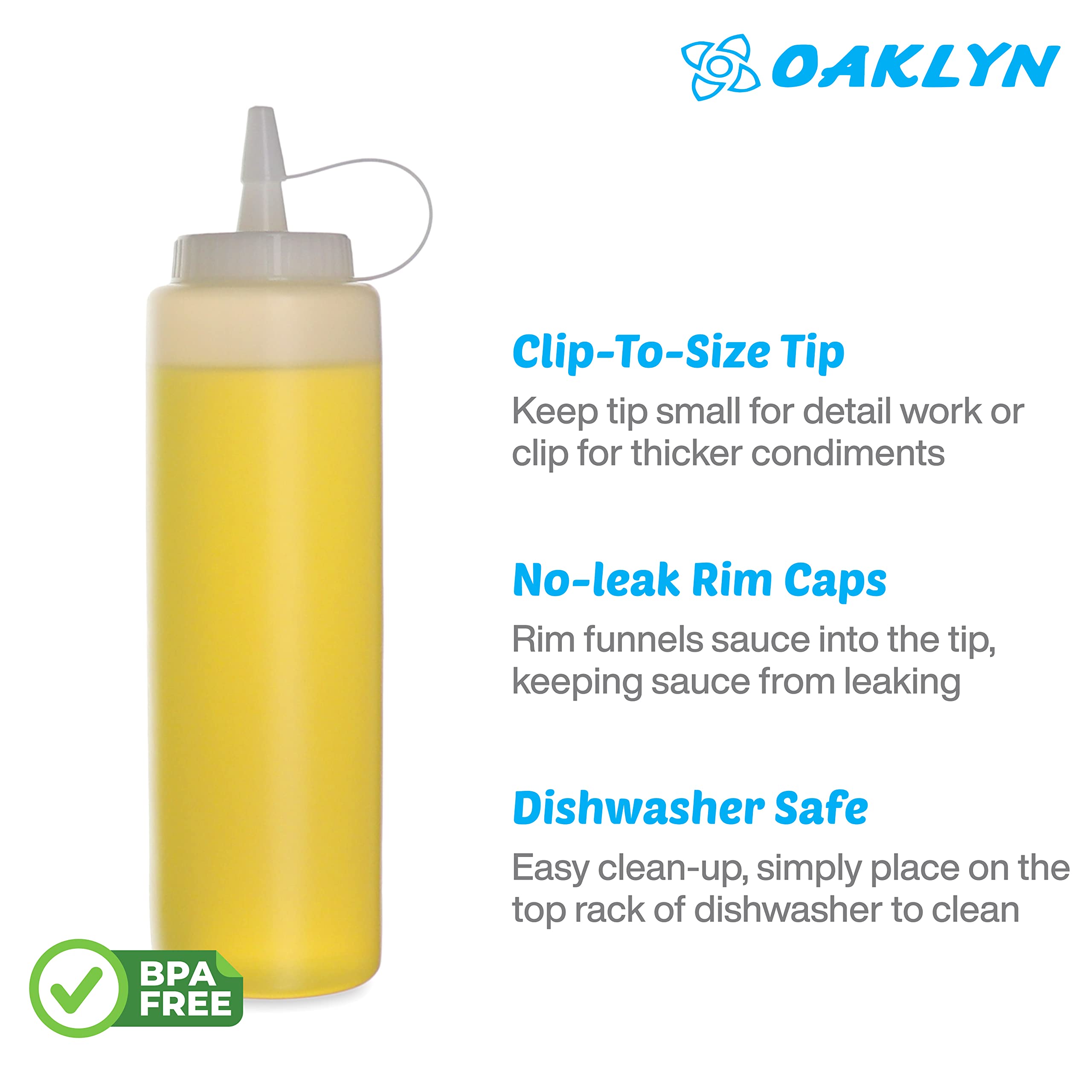 Oaklyn 6-pack durable squeeze bottles ready for home use.