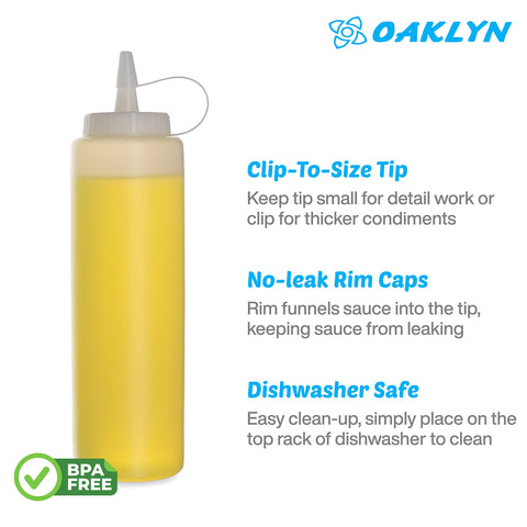 Oaklyn 6-pack durable squeeze bottles ready for home use.