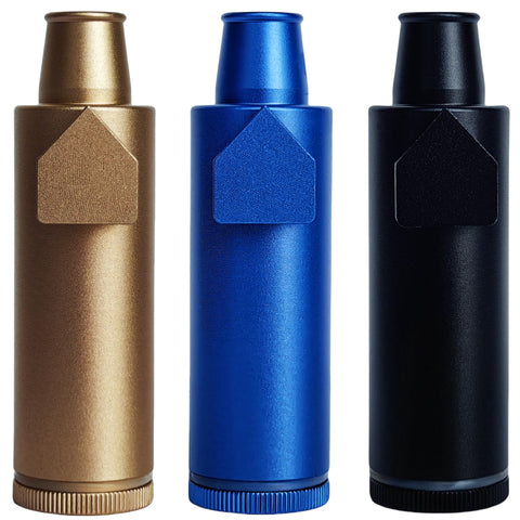OakMsOik high-capacity bottle in black blue gold for travel spice storage.