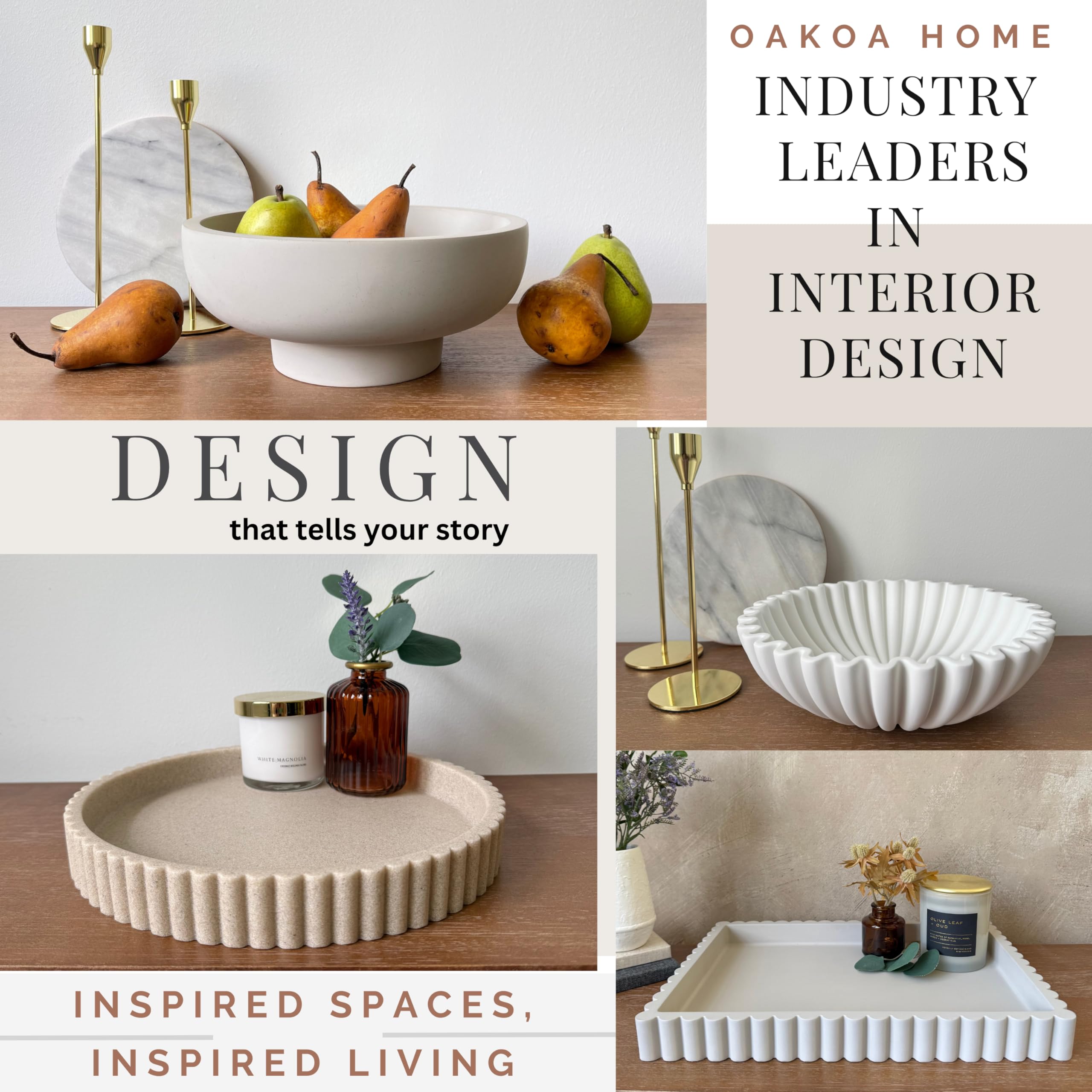 OAKOA round tray in resin offers durable sophistication for coffee tables and sideboards.