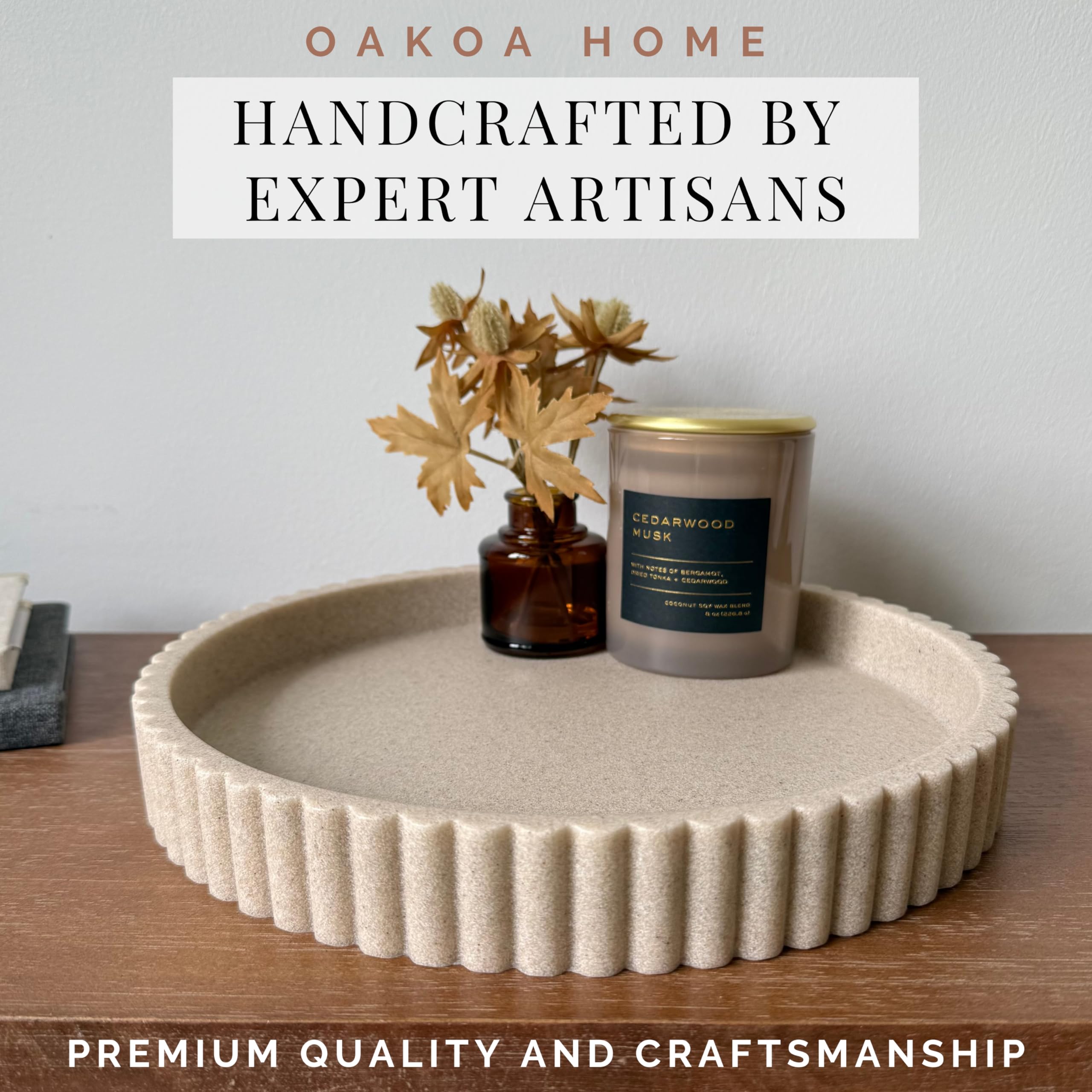 OAKOA fluted-edge round tray elevates decor with timeless, sturdy construction.