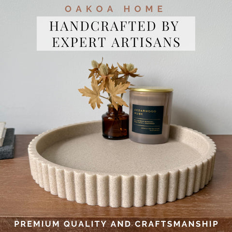 OAKOA fluted-edge round tray elevates decor with timeless, sturdy construction.