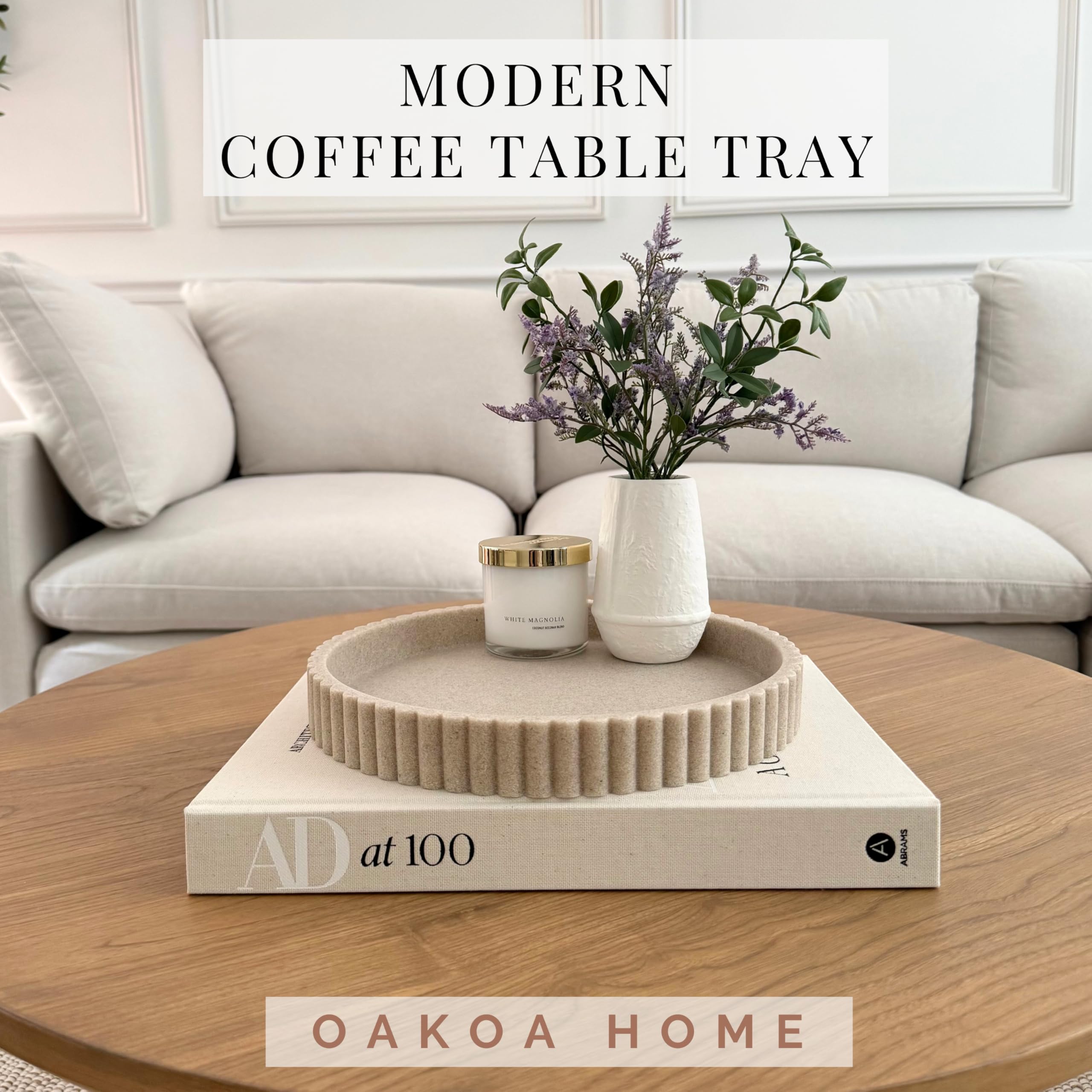 OAKOA minimalist design tray enhances ottoman setups with clean lines and stable surface.
