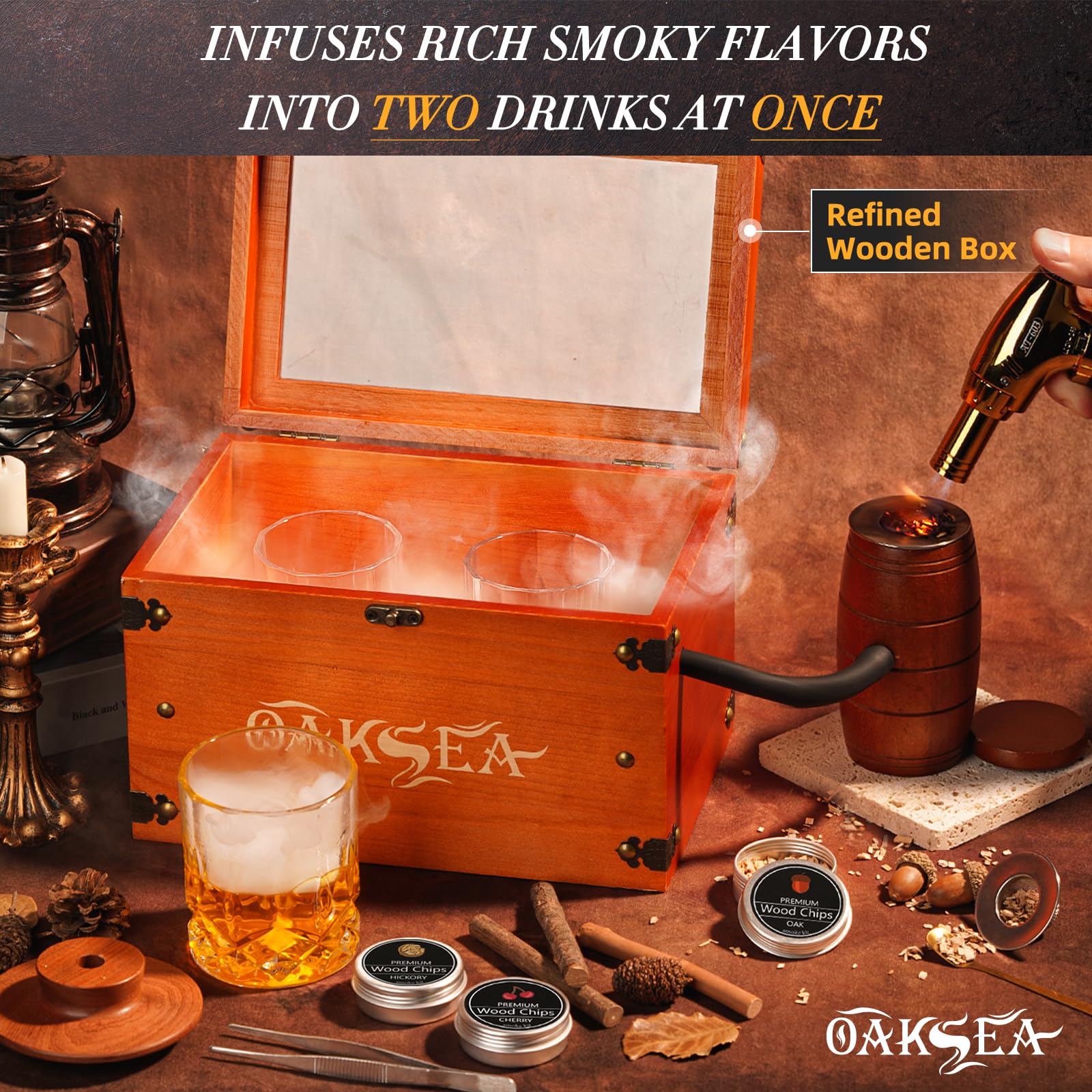 Oaksea smoker box with food tray enables easy prep for smoky flavors.