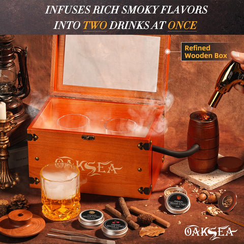 Oaksea smoker box with food tray enables easy prep for smoky flavors.