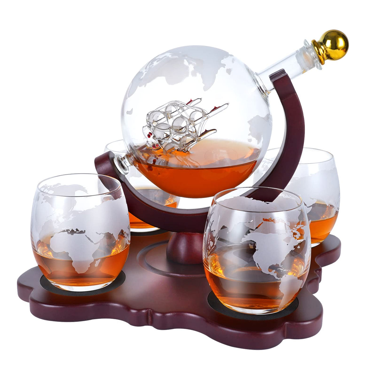 Oaksea whiskey globe decanter with world map design elevates home bar ambiance.