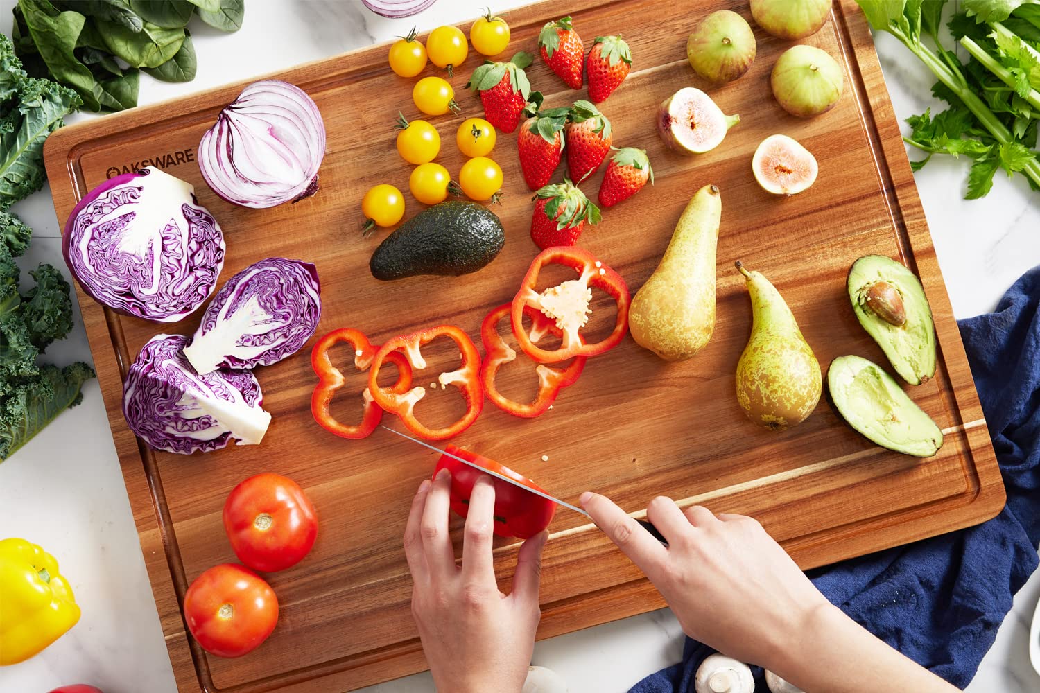 OAKSWARE carving tray setup with meat and cheeses for serving