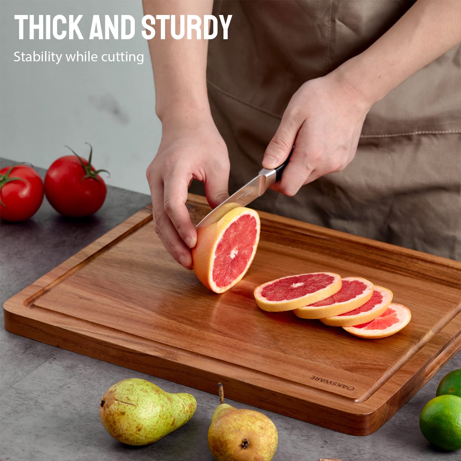OAKSWARE board with built-in handles for easy carrying and carving