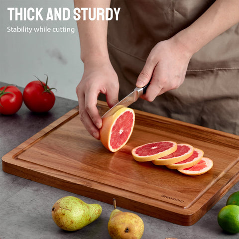 OAKSWARE board with built-in handles for easy carrying and carving