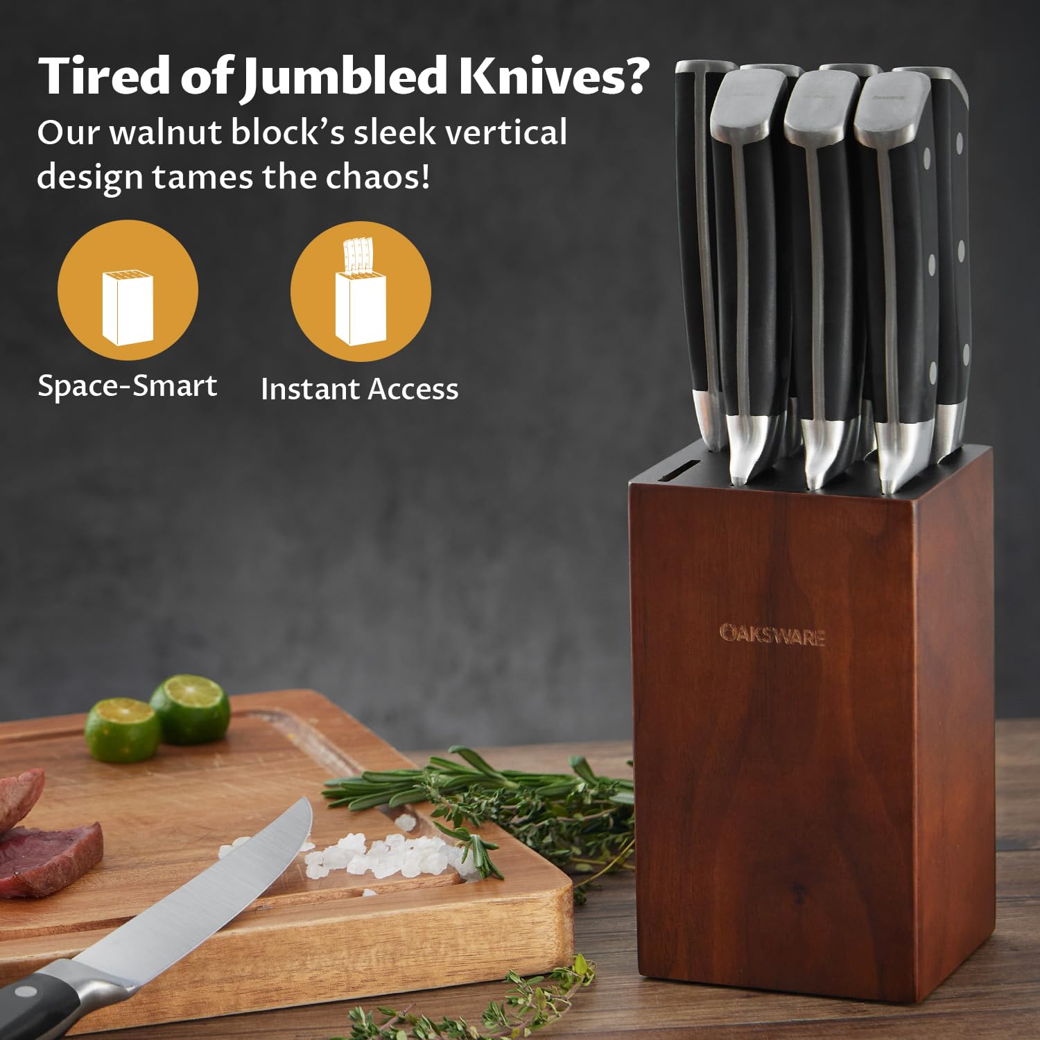 OAKSWARE full tang ergonomic handle reduces fatigue during meals.
