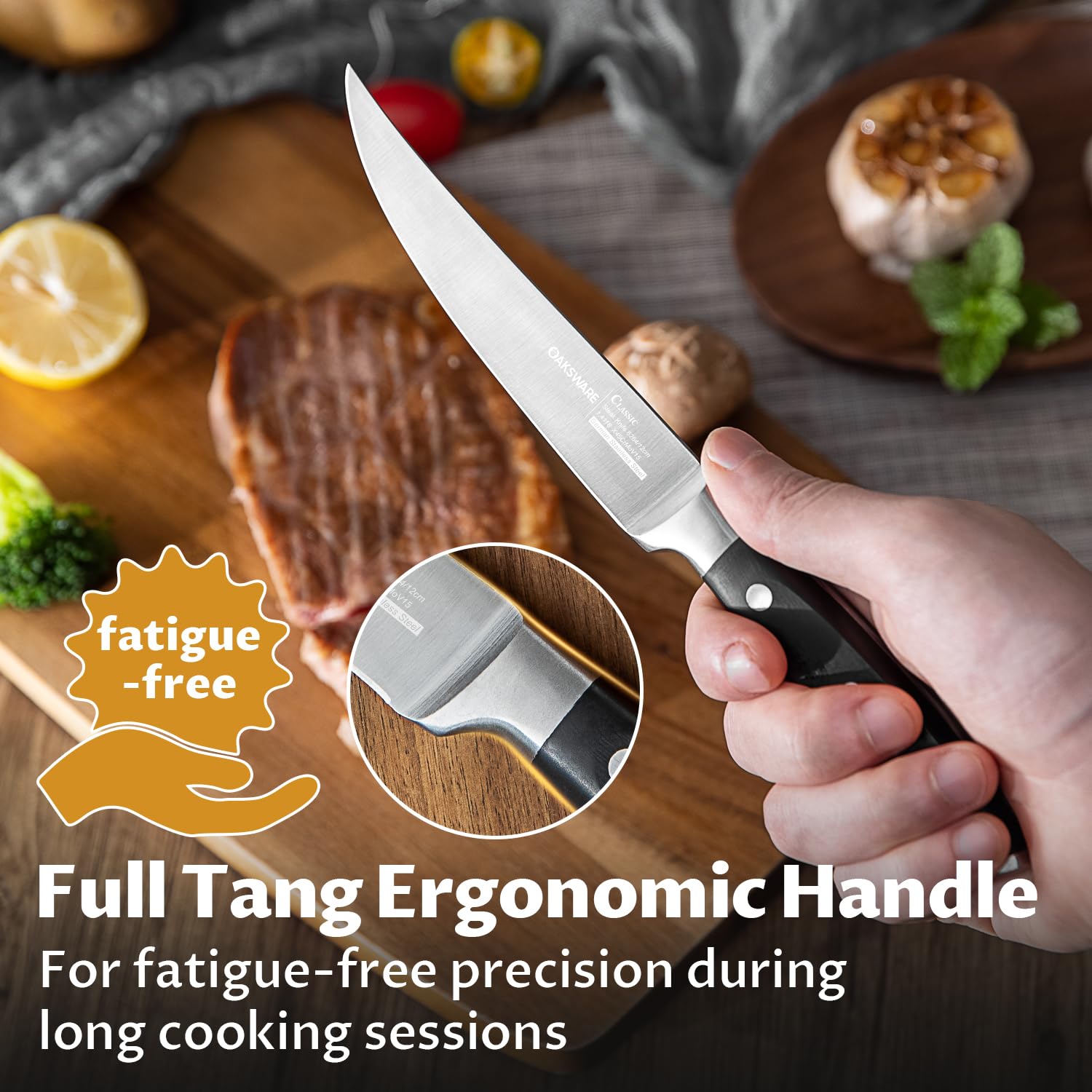 OAKSWARE 15-degree arc tip reduces wrist strain while cutting