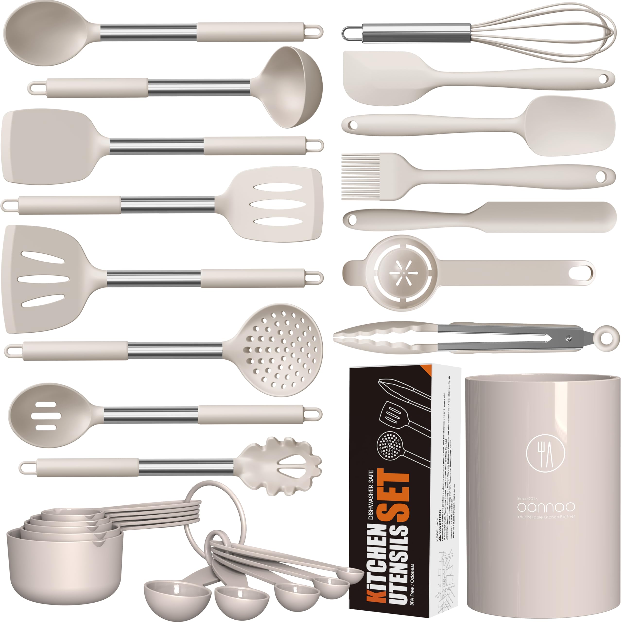 Oannao large silicone utensils set assembly for versatile daily cooking.