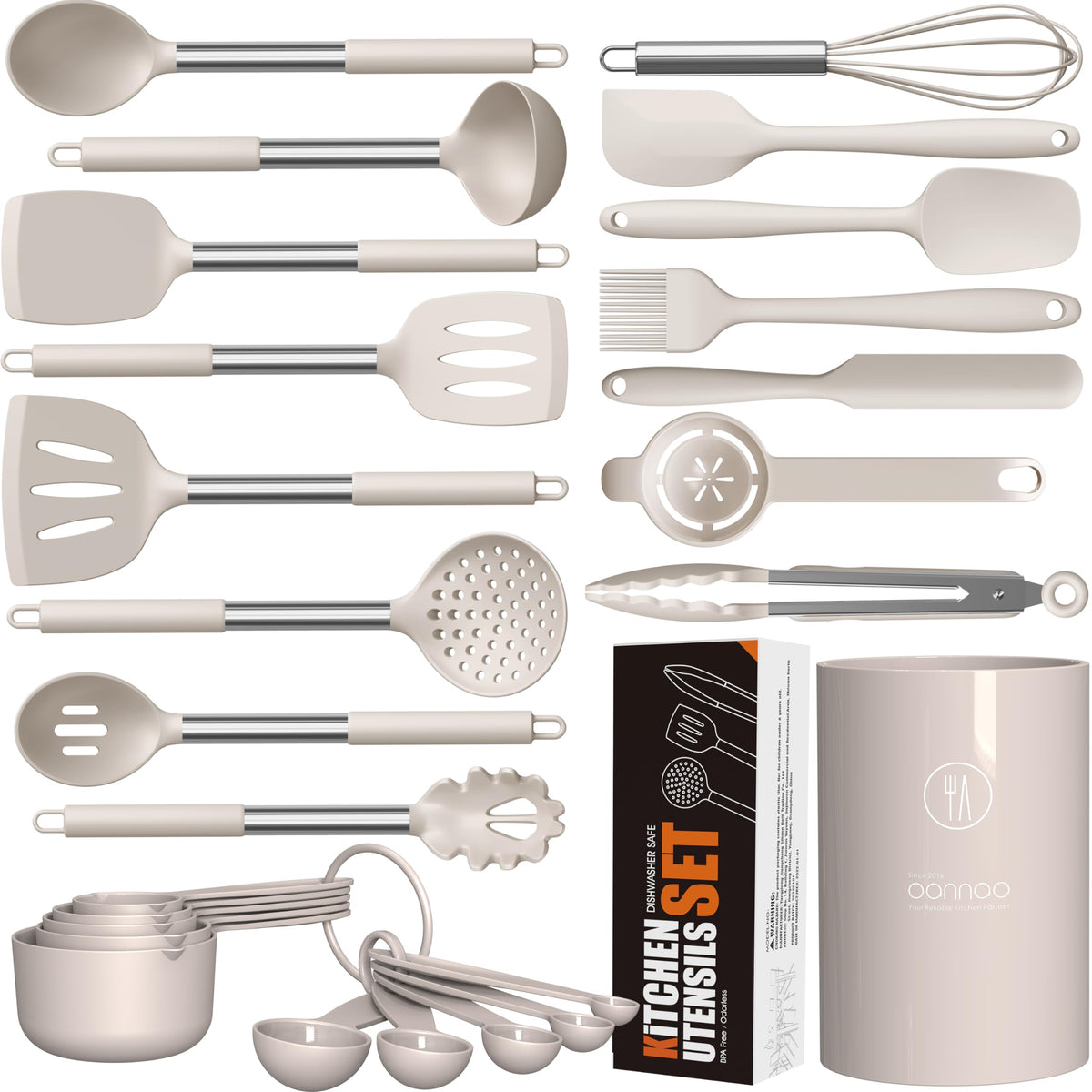 Oannao large silicone utensils set assembly for versatile daily cooking.
