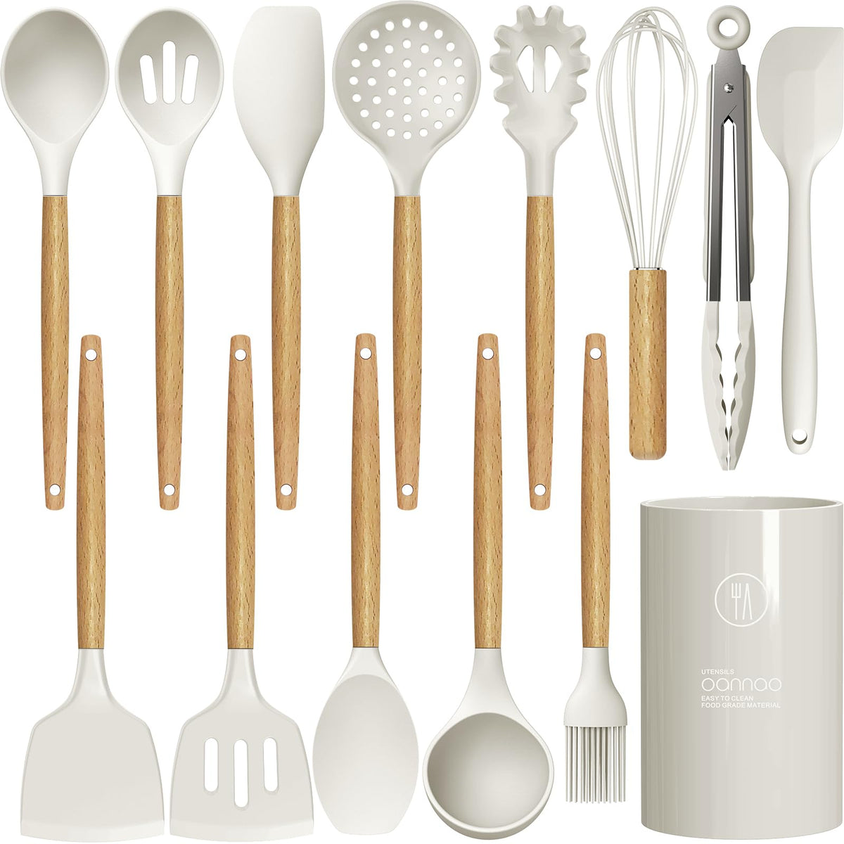 oannao silicone cooking utensils cream white hero set for everyday cooking
