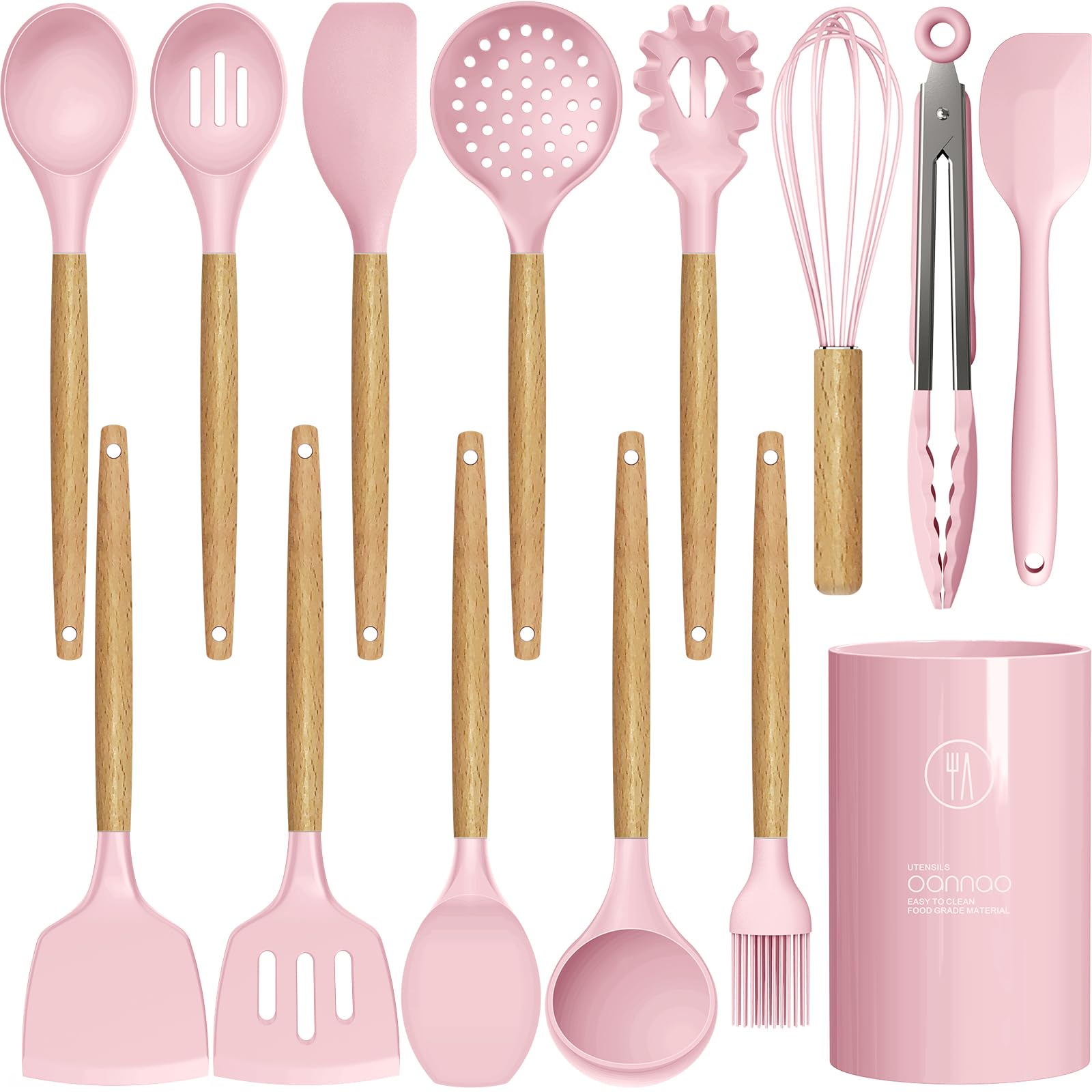 Oannao silicone spatula pink with heat-resistant head protecting nonstick cookware.