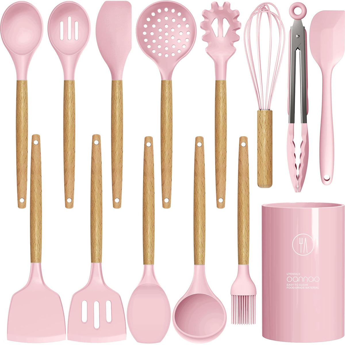 Oannao silicone spatula pink with heat-resistant head protecting nonstick cookware.