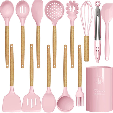 Oannao silicone spatula pink with heat-resistant head protecting nonstick cookware.