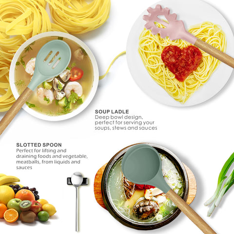 Oannao silicone utensils set ladle ideal for serving soups without scratching cookware
