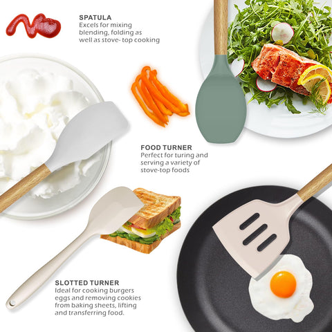 Oannao silicone utensils set pasta server with sturdy grip for boiling pasta and sauces