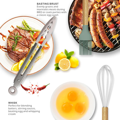 Oannao silicone utensils set slotted spoon for draining liquids with ease