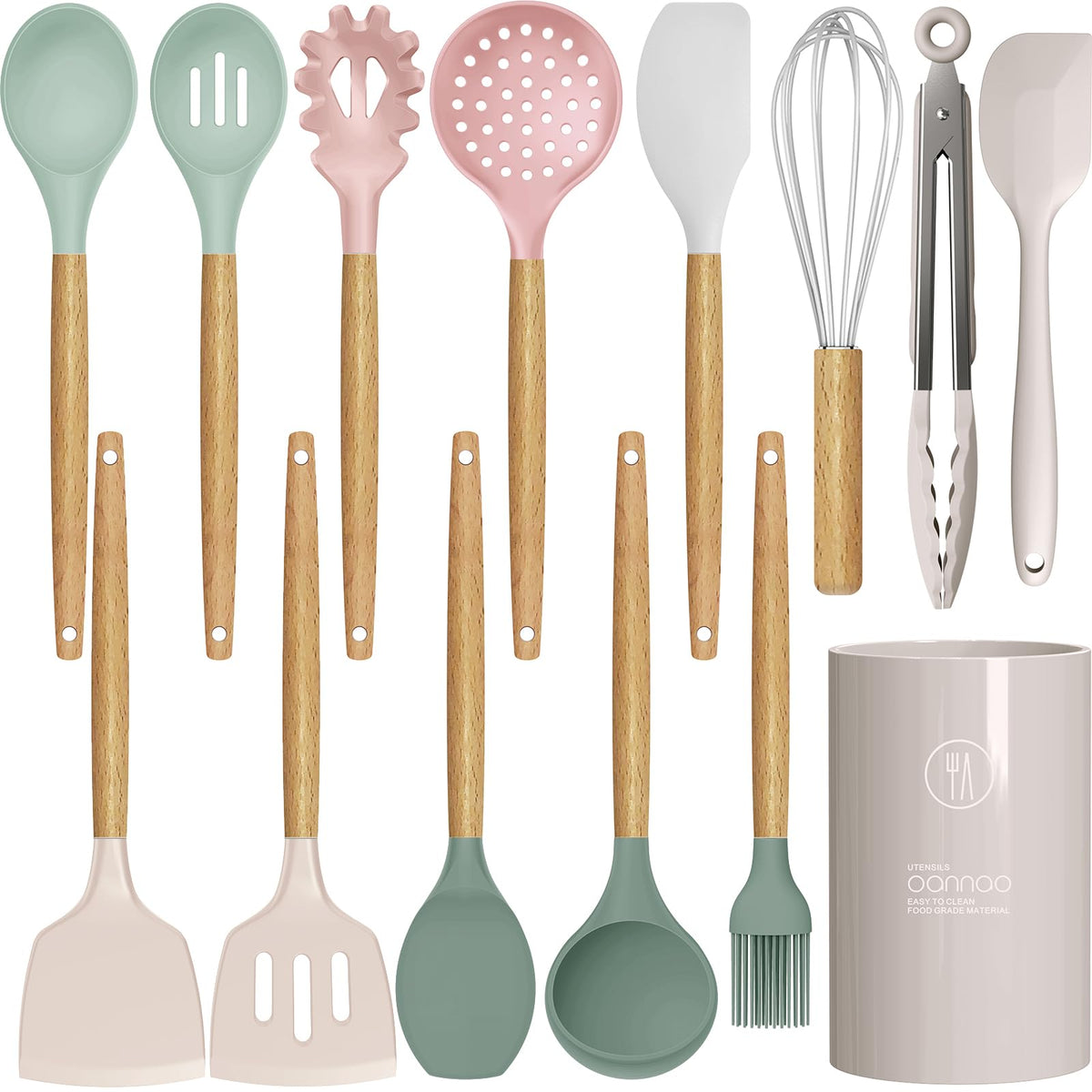 Oannao silicone utensils set spatula for nonstick pans, protects surfaces while flipping and stirring