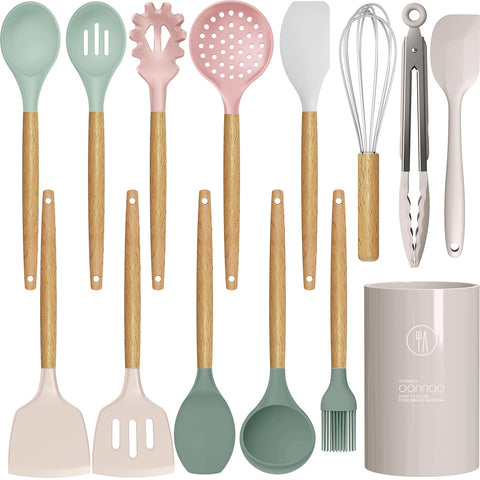 Oannao silicone utensils set spatula for nonstick pans, protects surfaces while flipping and stirring