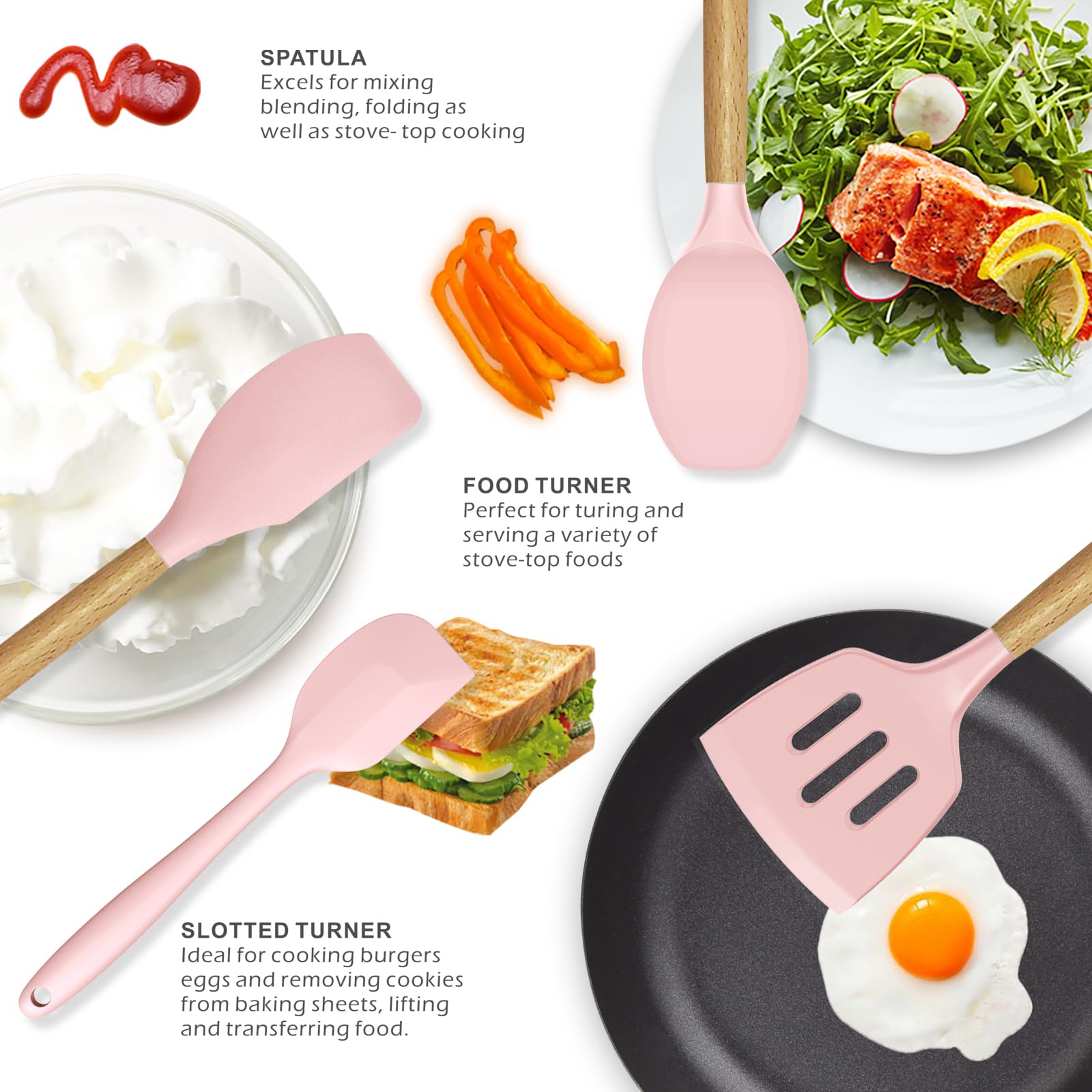 Oannao pink tongs for easy serving and turning.