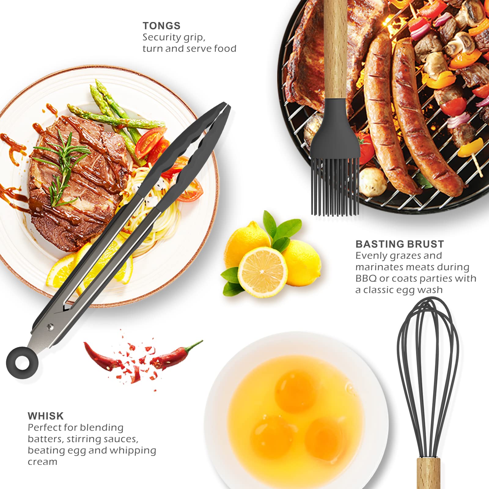 oannao silicone slotted spoon drains liquids while protecting cookware