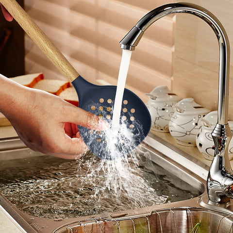 oannao silicone utensils wooden handles for comfortable grip and heat resistance