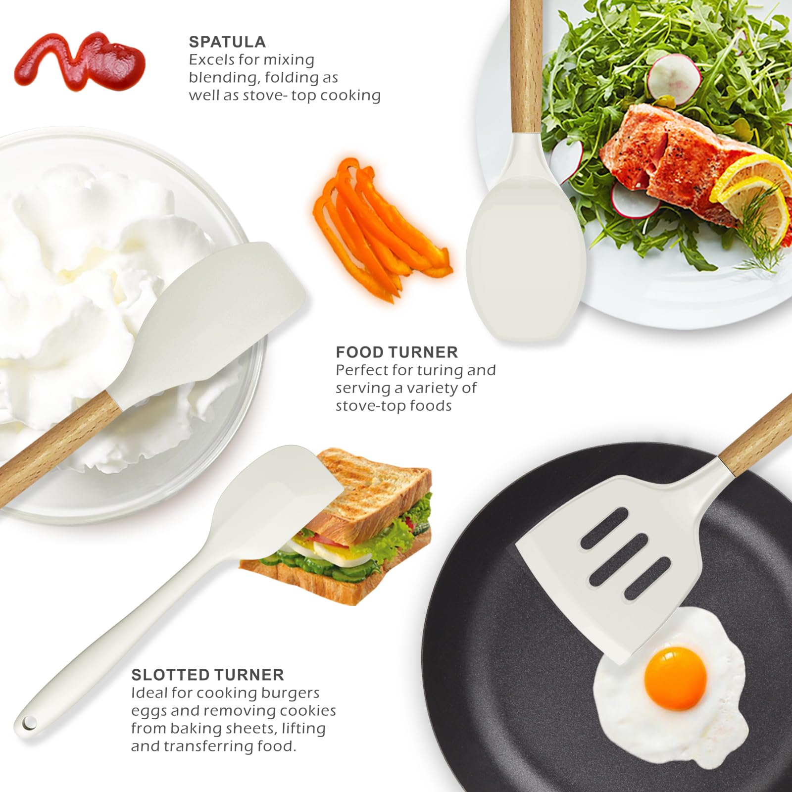 oannao utensils with wooden handles and holder for organized storage