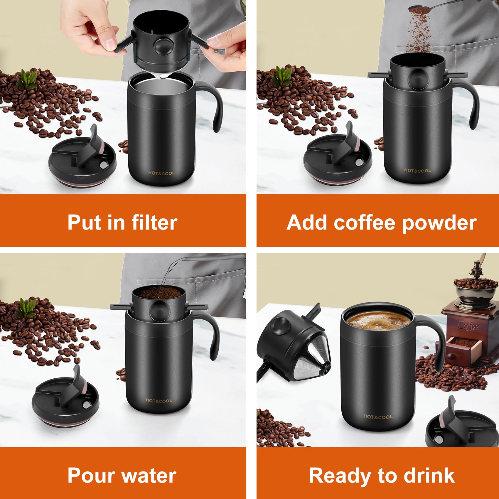 OARSE collapsible filter in use inside mug for compact setup