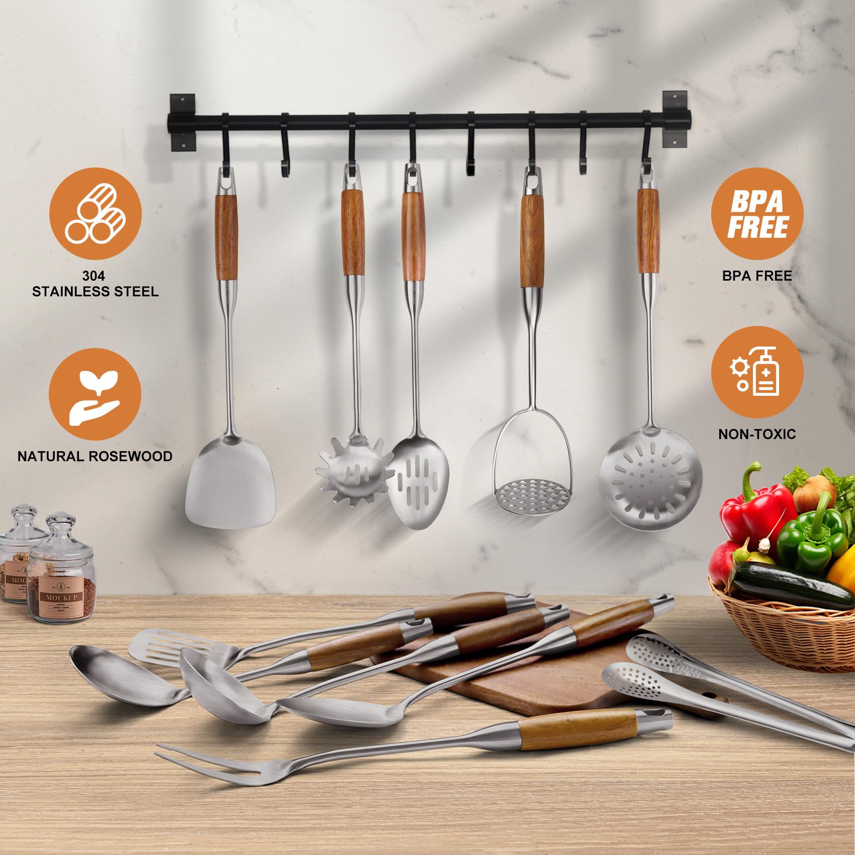 OARSE potato masher with wooden handle for smooth mashing.