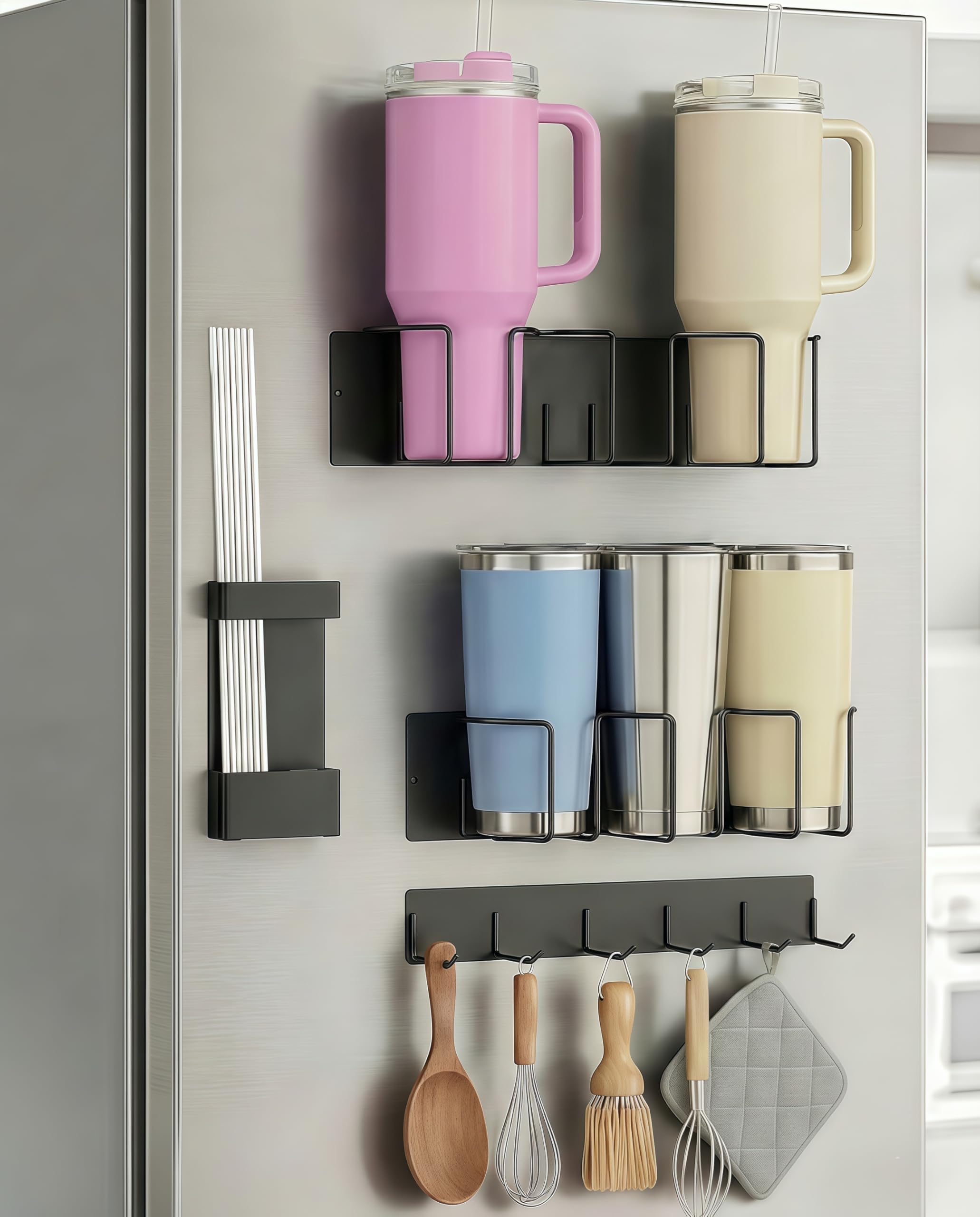 Oasis Origin magnetic cup holder for fridge with 4-piece set keeps cups stable on metal surfaces
