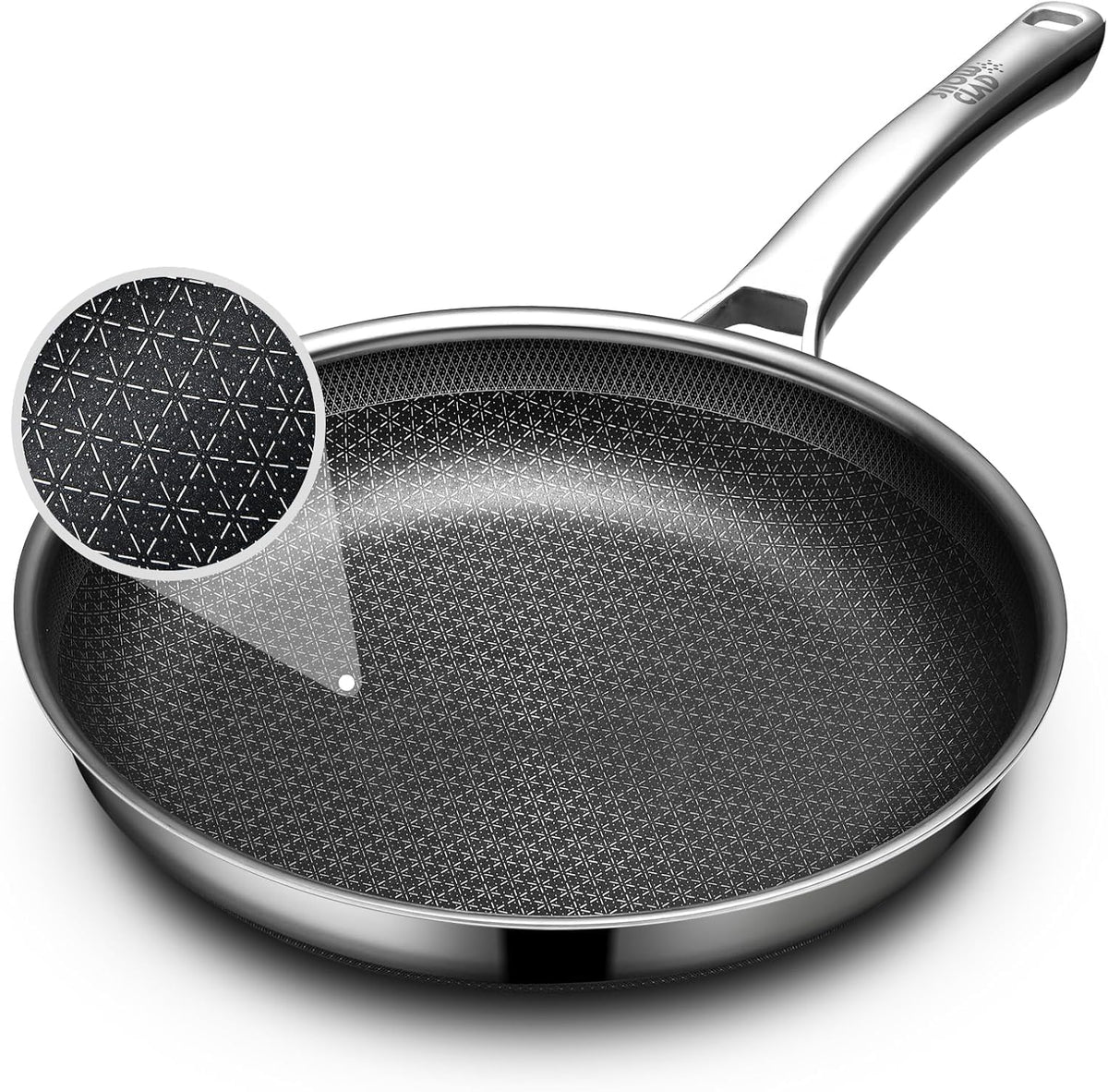 OATOFP non-stick frying pan with snowflake surface for easy release and even heating.