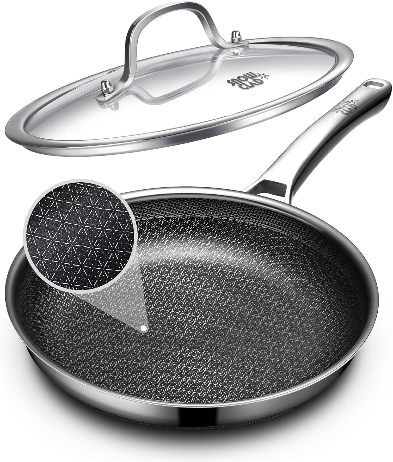 OATOFP non-stick frying pan SnowFlake surface for effortless food release and even heating.