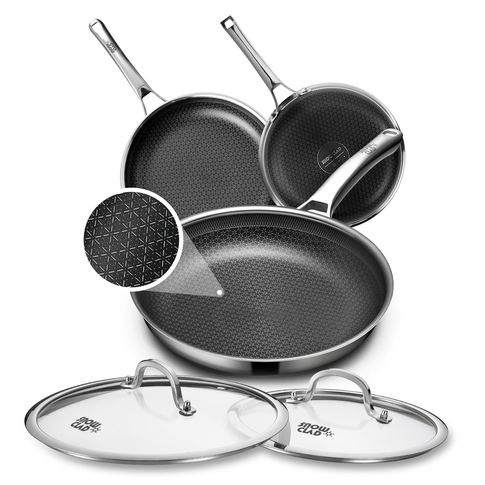 OATOFP nonstick pan with snowflake surface for easy food release.